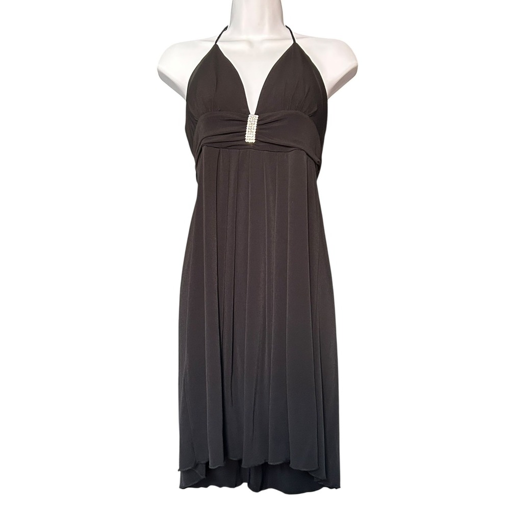 BCX Party Cocktail Dress Womens Sz L Black Crystal Pin Padded Top Lined USA Made